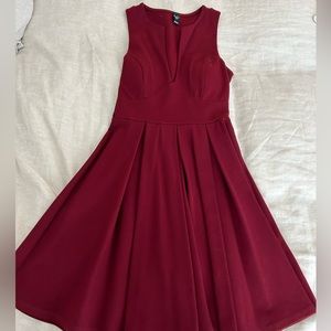 Red mini dress with deep V neckline